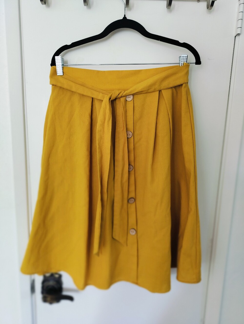 See You Monday Mustard Yellow Linen Blend Button-Front Midi Skirt, XL